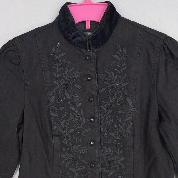 Ralph Lauren Jeans Co Jacket Womens Small Petite Embroidered Floral Velvet Boho - Picture 2 of 14
